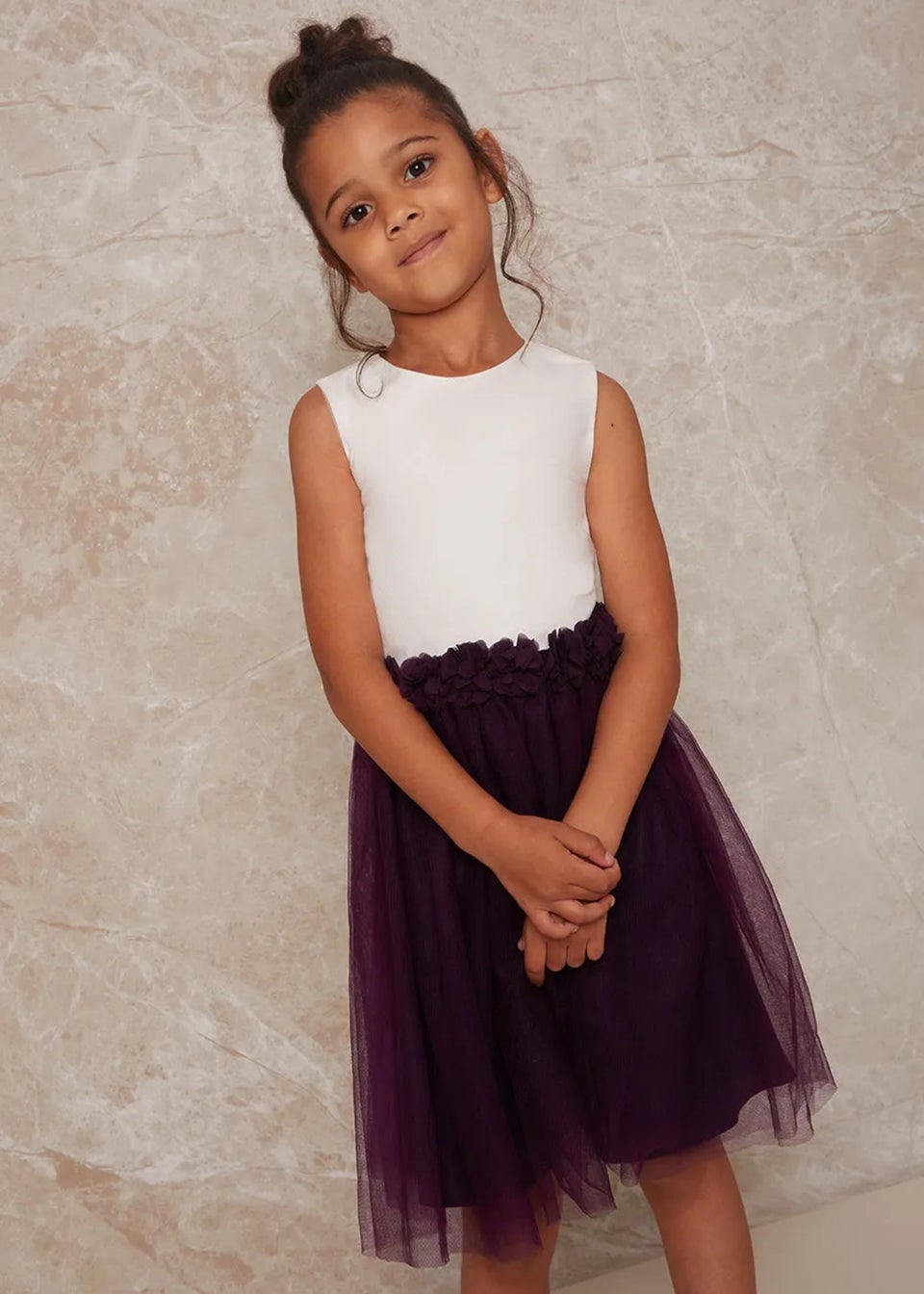 Chi Chi London Purple Girls Contrast 3D Floral Tutu Dress (3-12 Years)