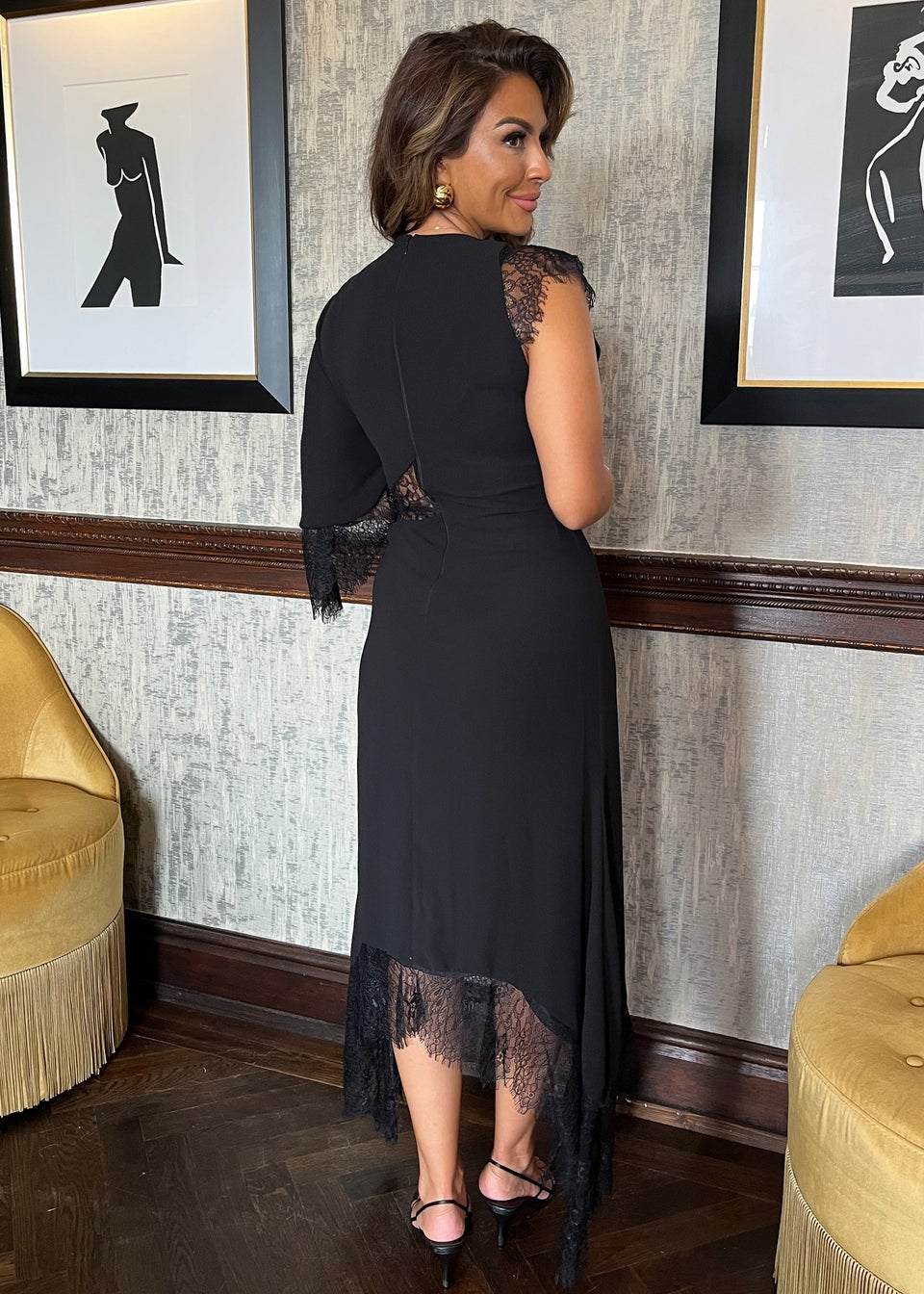 AX Paris Black Asymmetric Batwing Lace Detailing Cut Out Midi Dress