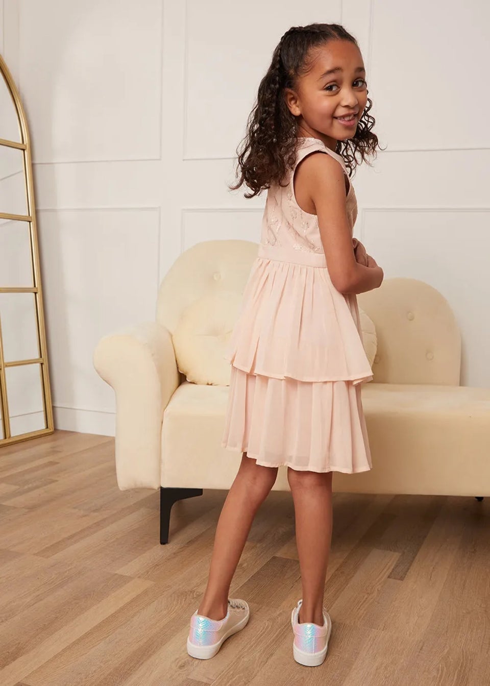 Chi Chi London Champagne Girls Embroidered Tiered Midi Dress (3-8 Years)