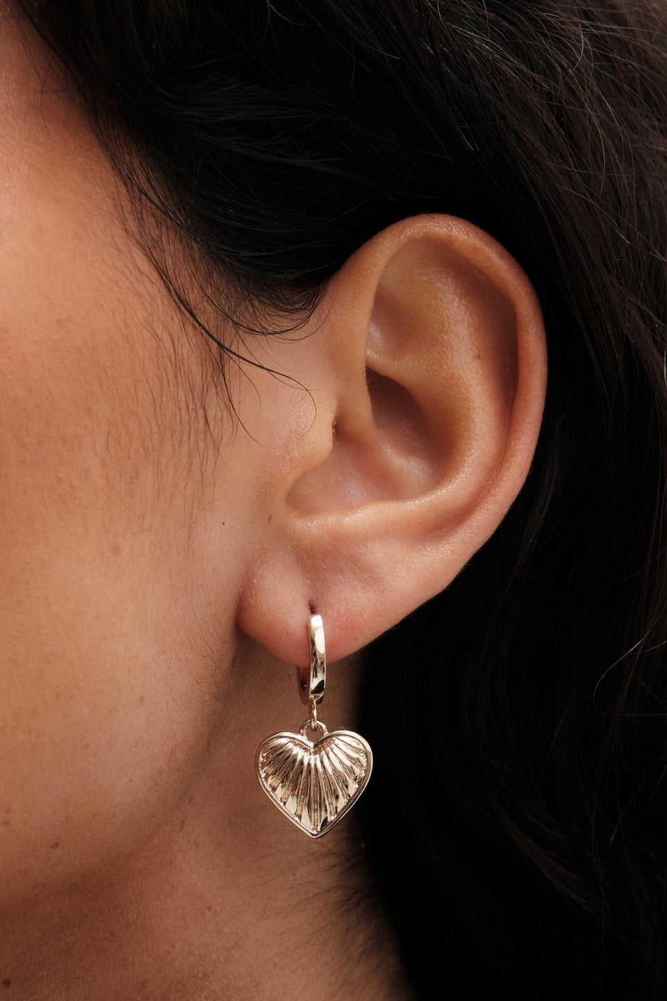 Mood Gold Textured Heart Drop Earrings