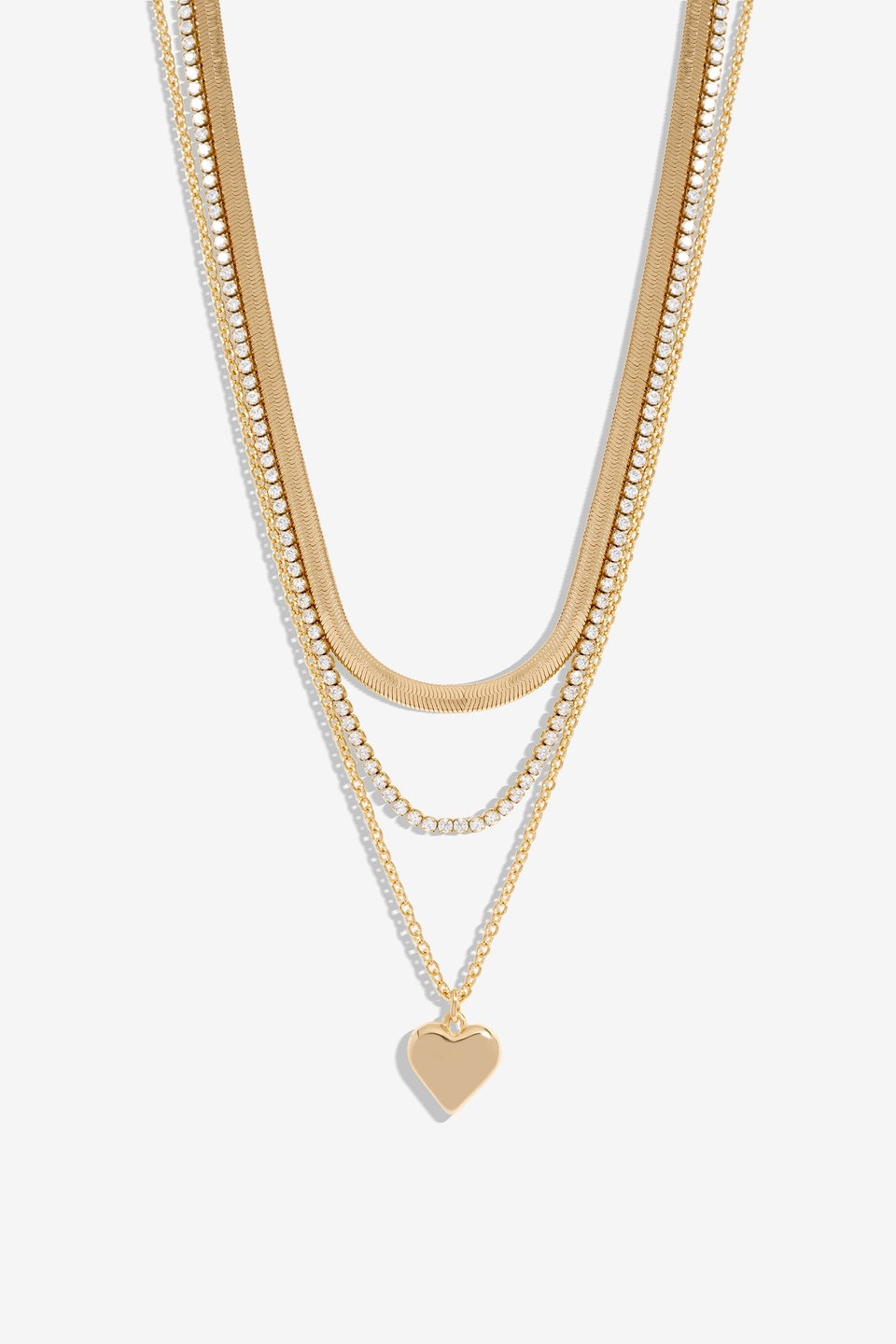 Mood Gold Crystal Delicate Heart Layered Necklaces (Pack of 3)