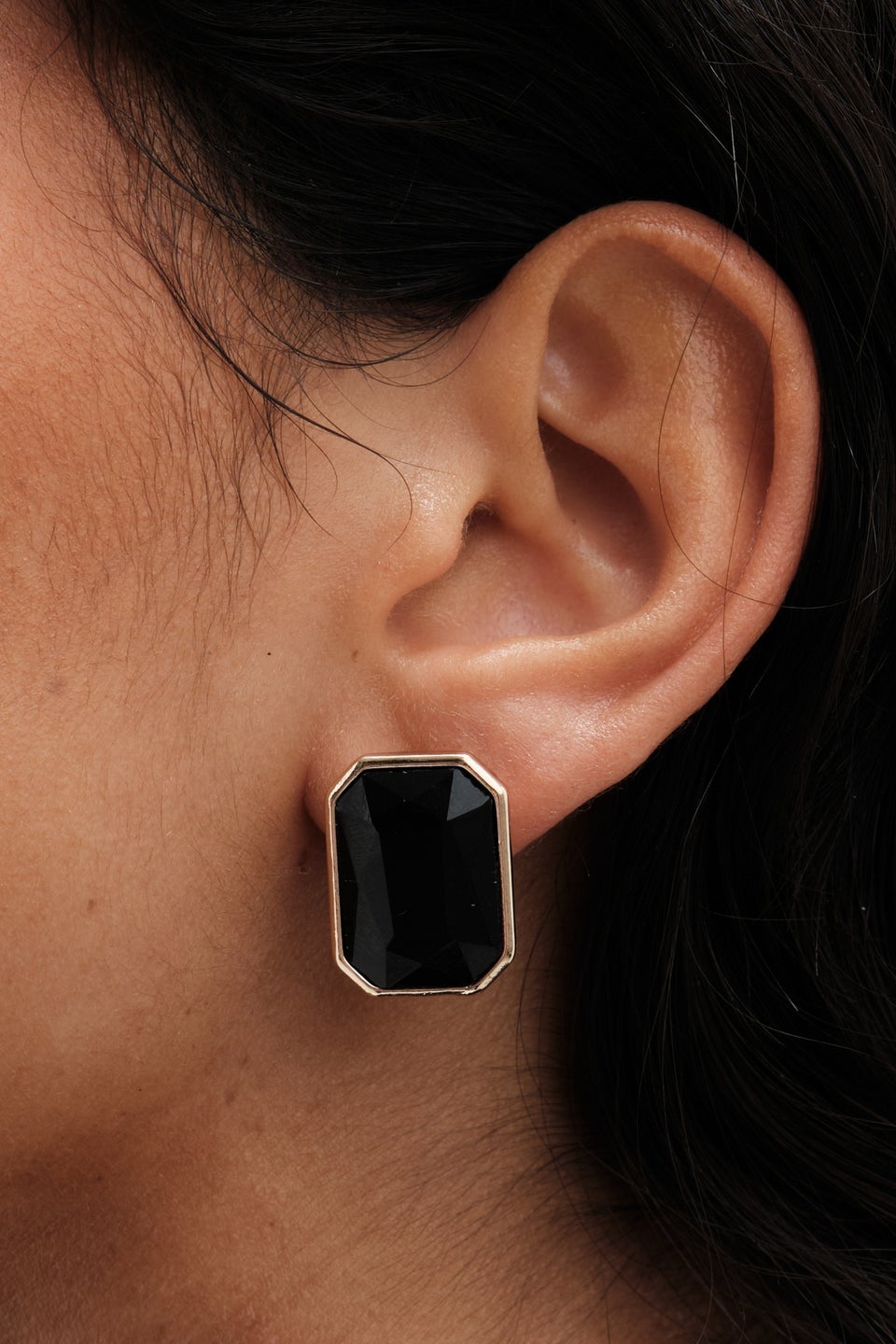 Mood Gold Black Facet Statement Stud Earrings