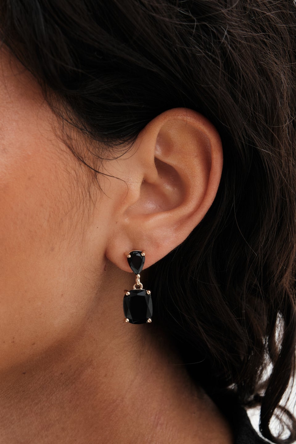 Mood Gold Black Double Stone Drop Earrings