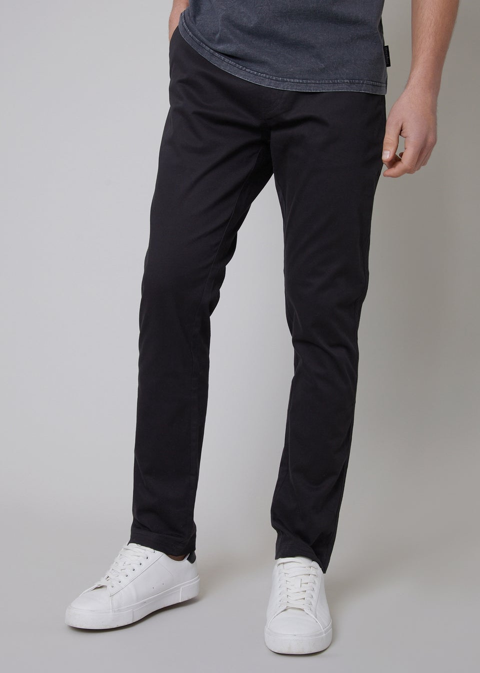 Threadbare Black Cotton Regular Fit Chino Trousers with Stretch