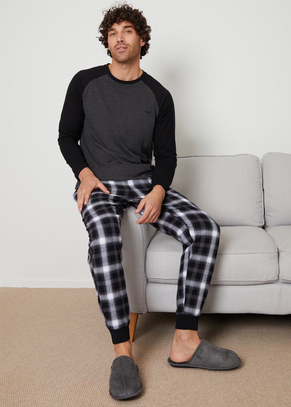 Threadbare Charcoal Cotton Blend Check Pyjama Set