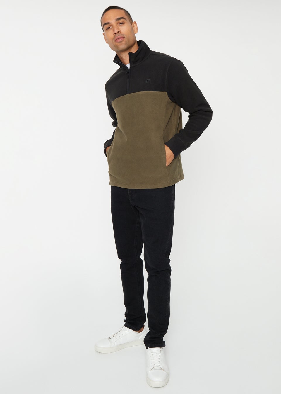 Threadbare Black Two Tone Quarter Zip Fleece Jumper