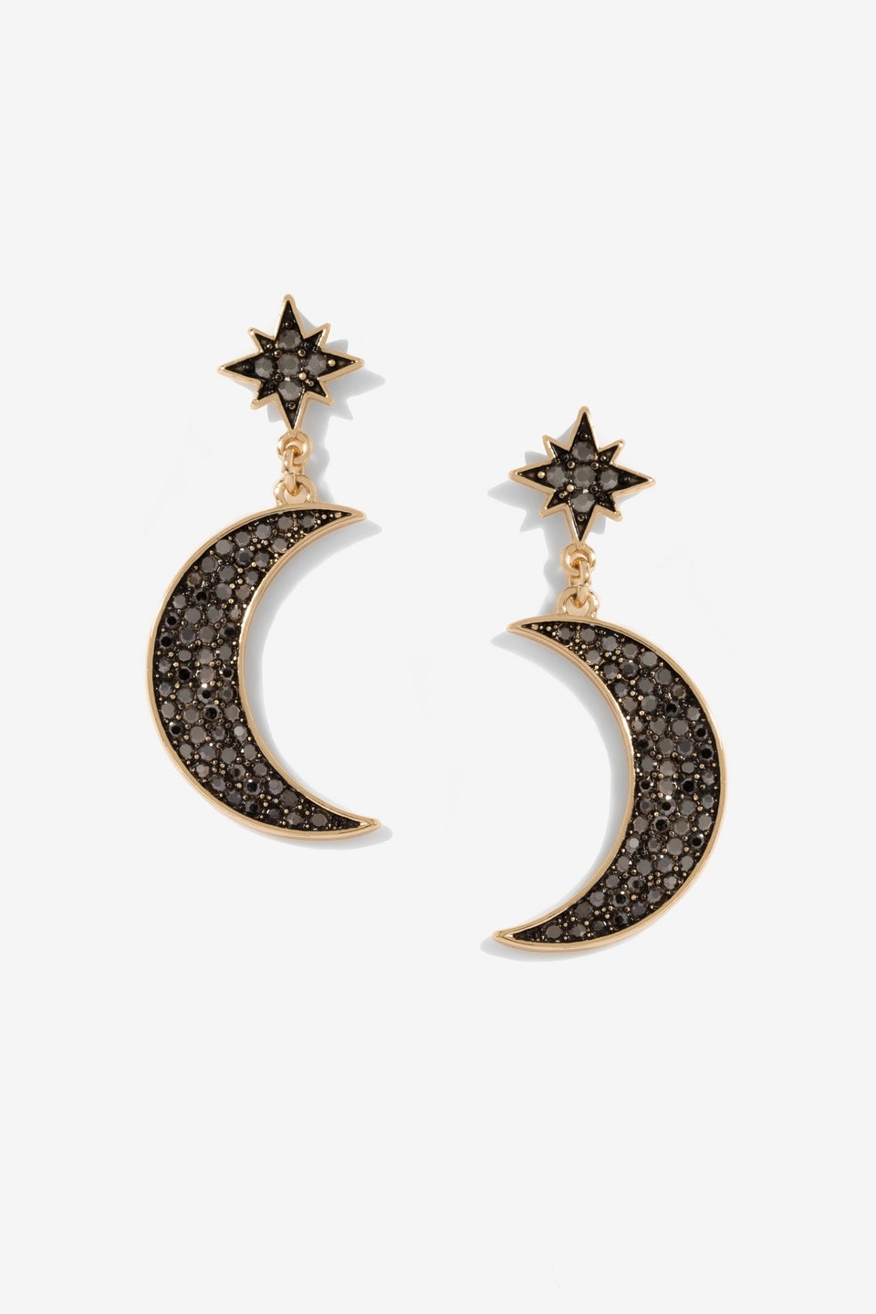 Mood Gold Black Star And Moon Drop Earrings