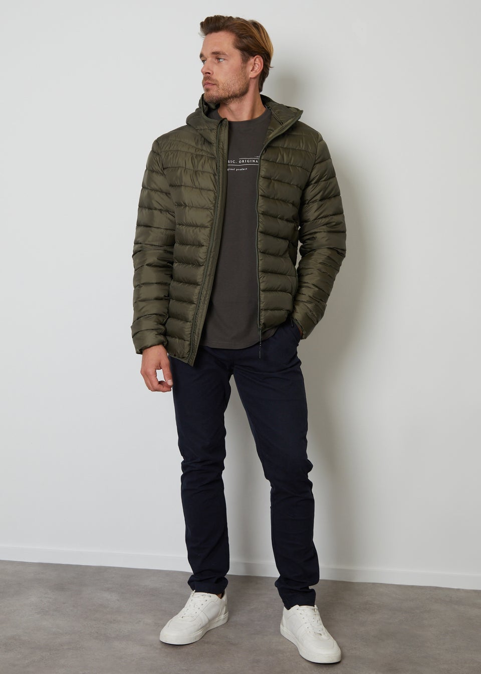 Threadbare Khaki State Matte Finish Padded Hooded Jacket