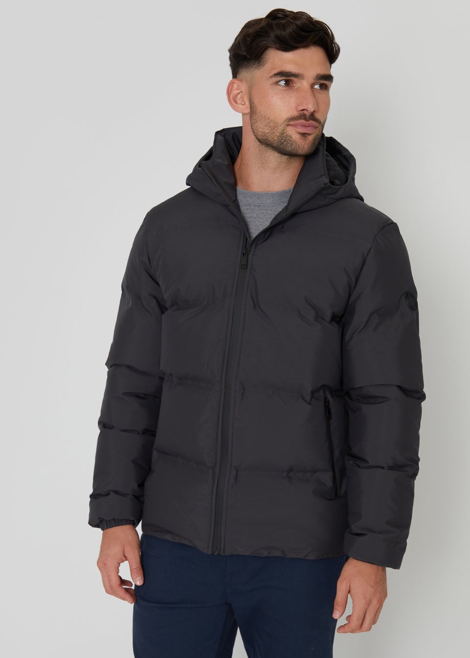 Threadbare Dark Grey Showerproof Hooded Puffer Jacket Matalan