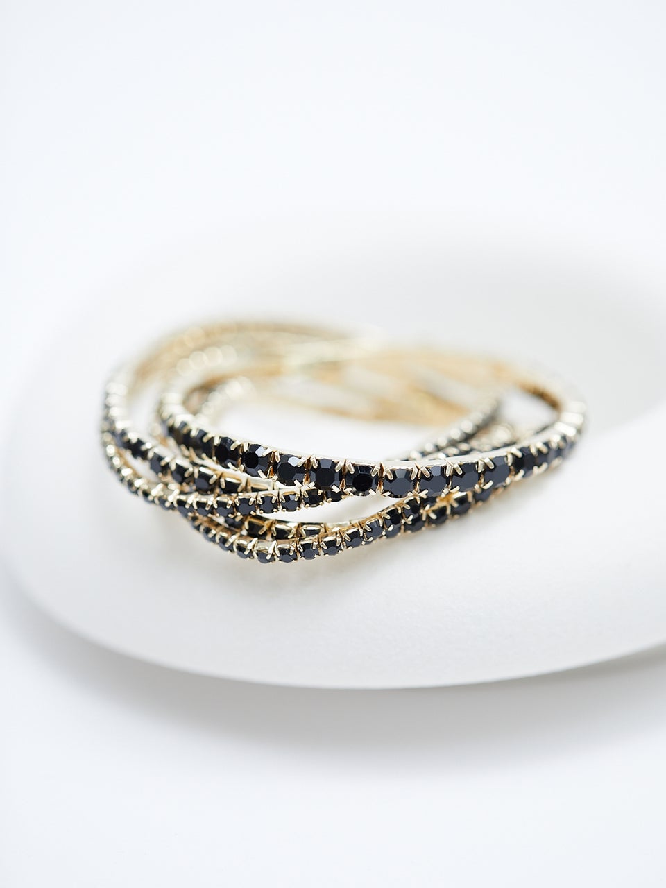Mood Gold Black Diamante Stretch Bracelets (Pack of 5)