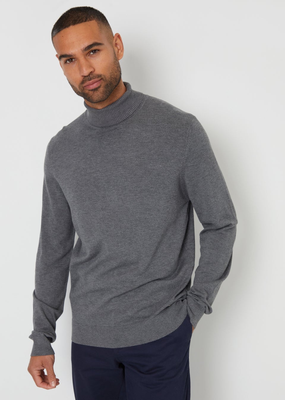 Threadbare Charcoal Knitted Roll Neck Jumper