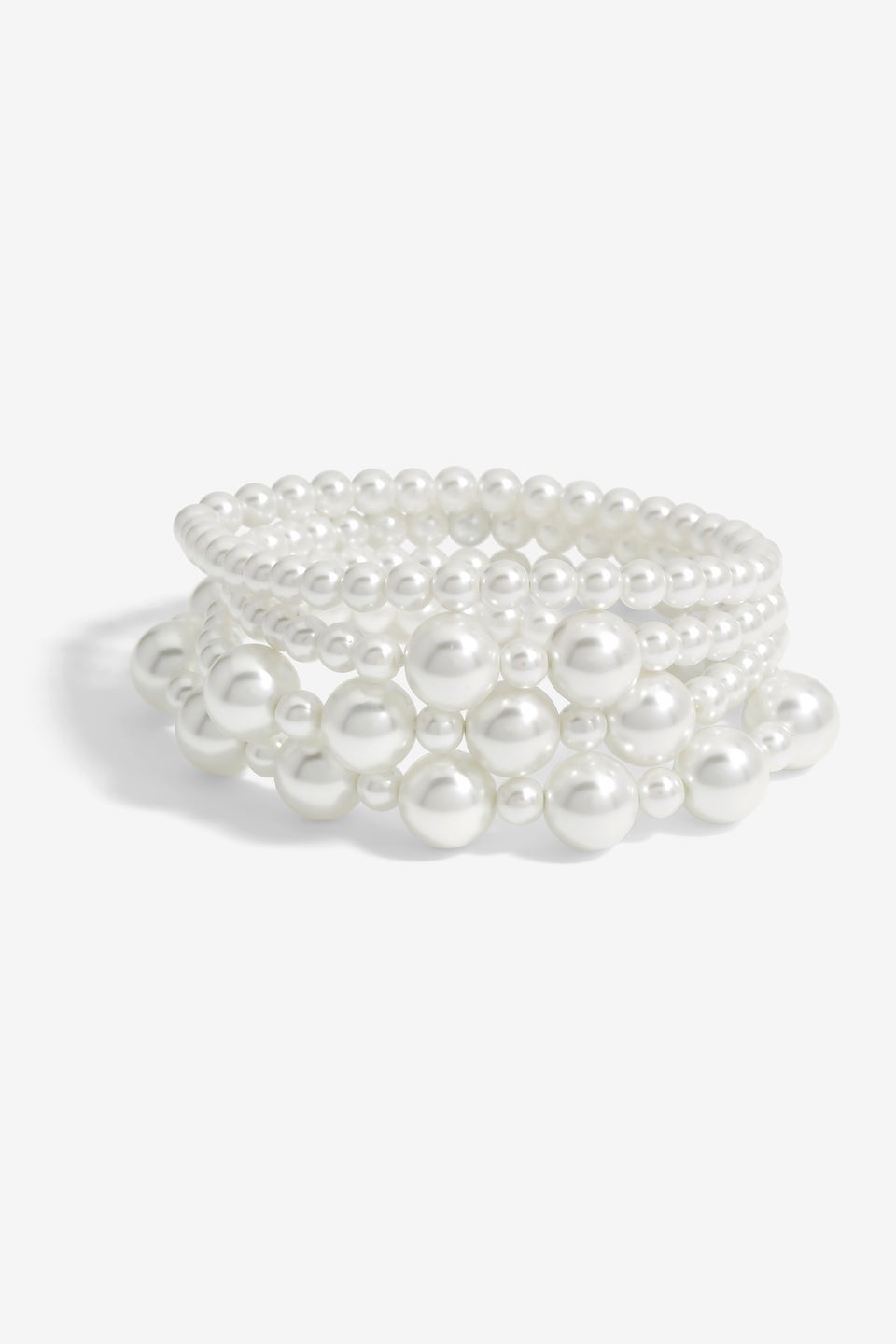 Mood Silver Cream Pearl Multi Stretch Bracelet (Pack Of 4)