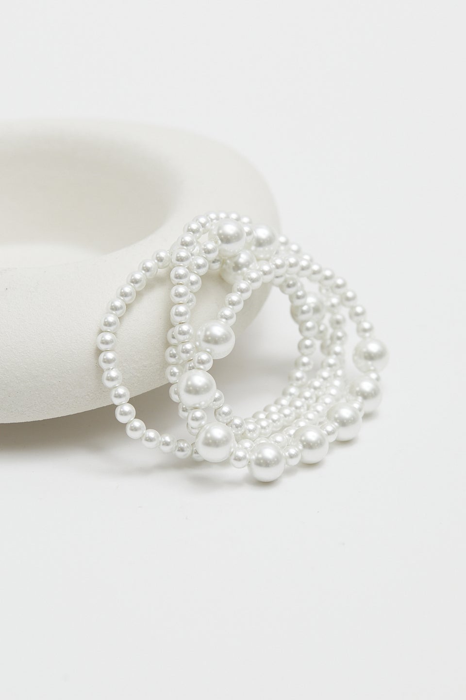Mood Silver Cream Pearl Multi Stretch Bracelet (Pack Of 4)