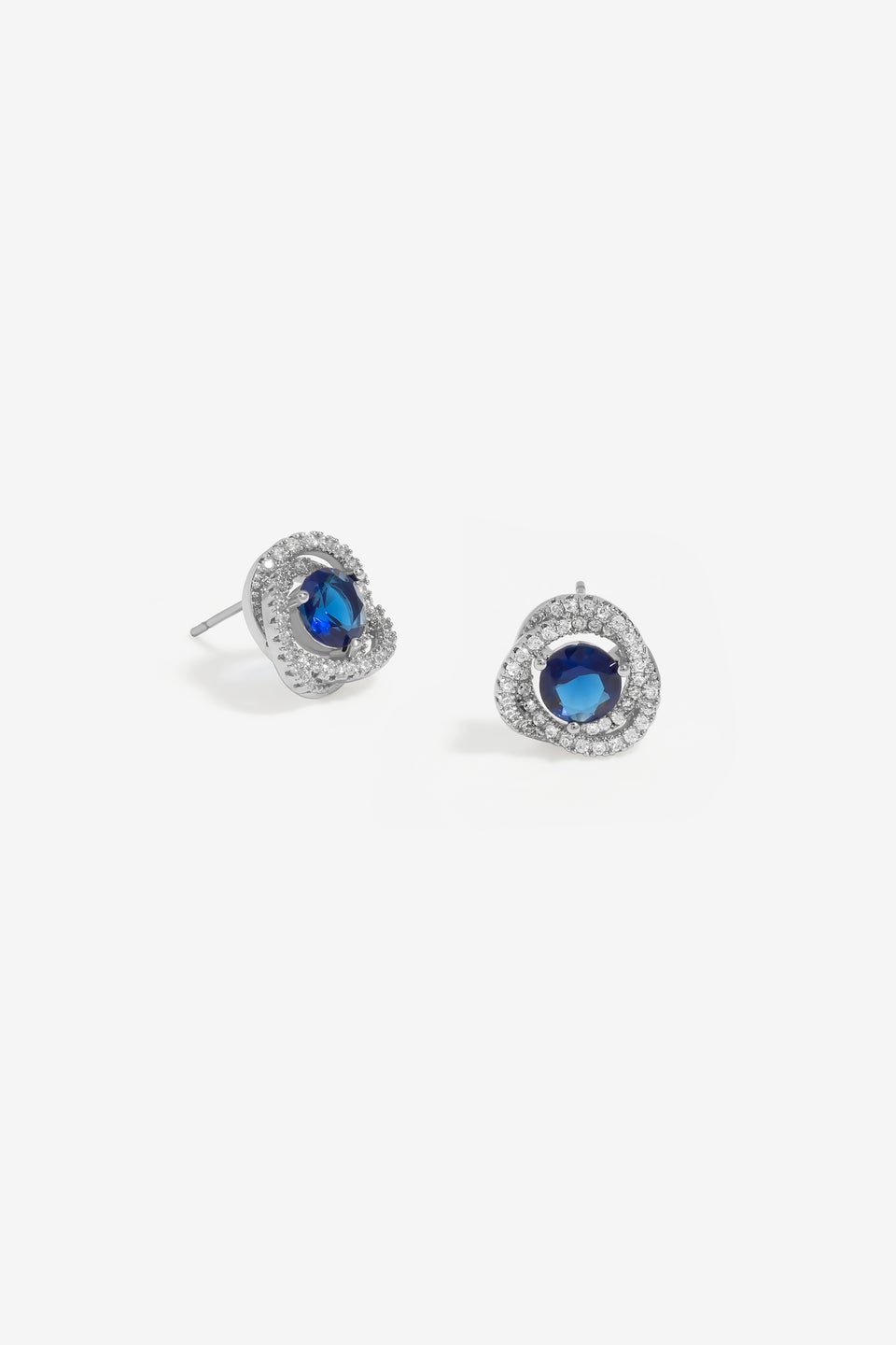 Jon Richard Rhodium Plated Saphire Halo Earrings - Gift Boxed