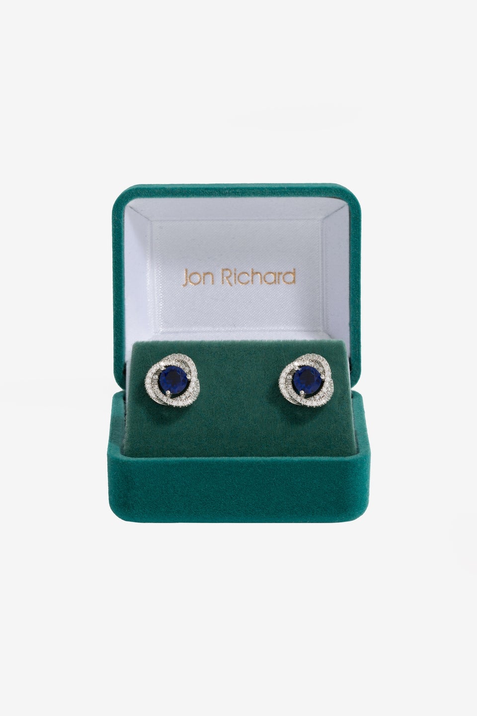 Jon Richard Rhodium Plated Saphire Halo Earrings - Gift Boxed