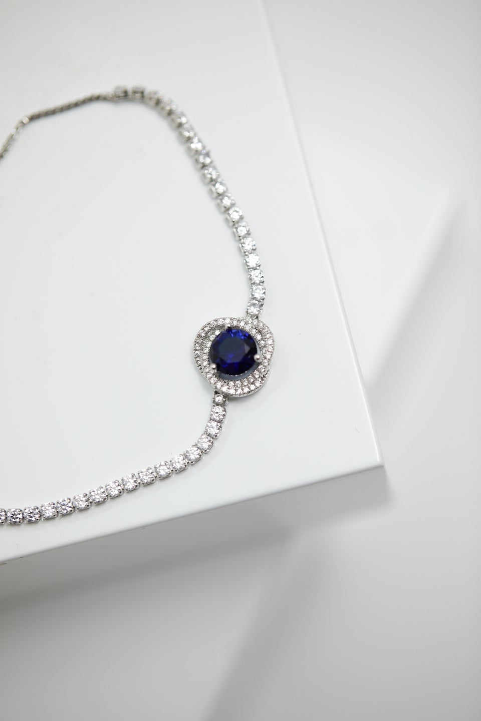 Jon Richard Rhodium Plated Sapphire Halo Toggle Bracelet