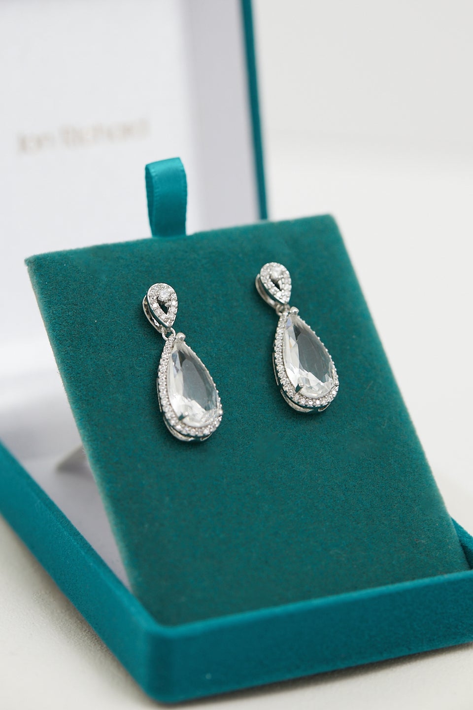 Jon Richard Rhodium Plated Cubic Zirconia Pear Drop Earrings - Gift Boxed