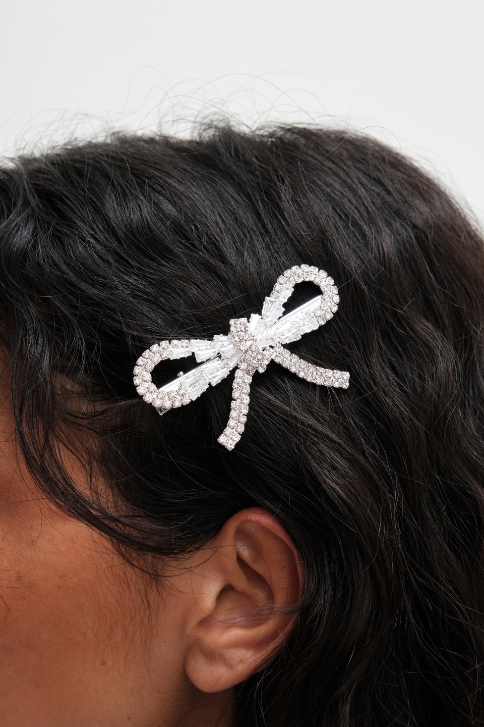Mood Silver Crystal Bow Hair Slide