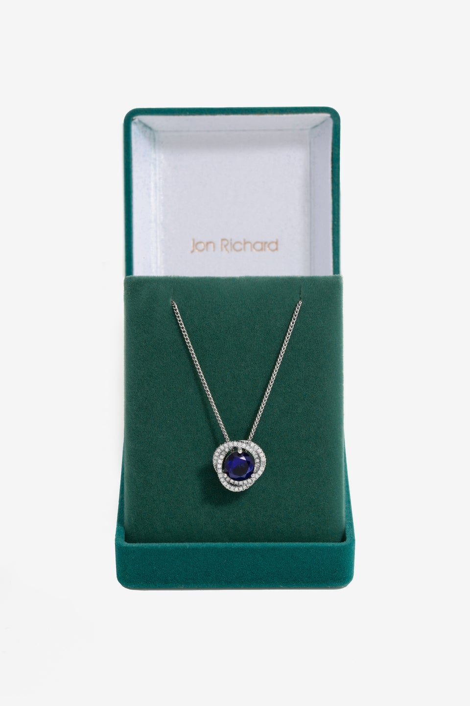 Jon Richard Rhodium Plated Sapphire Halo Pendant - Gift Boxed