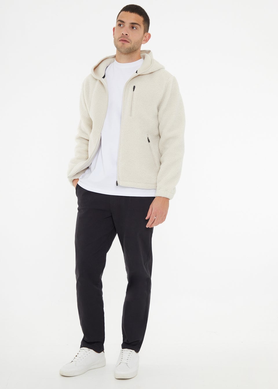 Threadbare Natural Zip Through Borg Hoodie