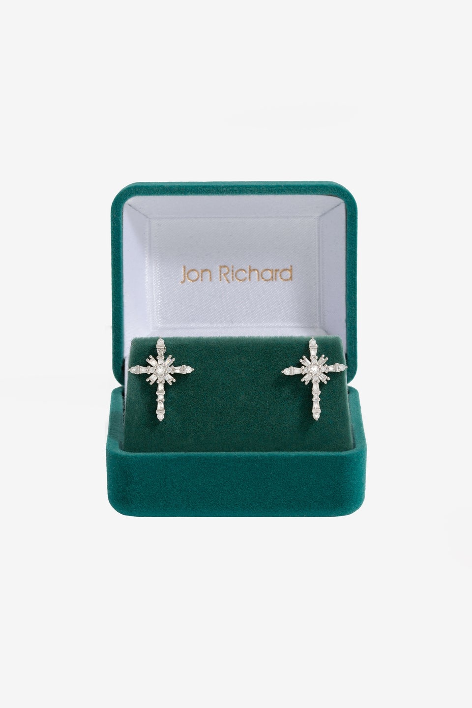 Jon Richard Rhodium Plated Cubic Zirconia Cross Earrings  - Gift Box