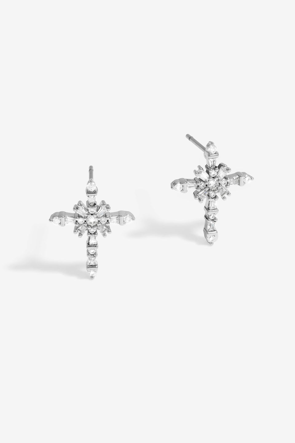 Jon Richard Rhodium Plated Cubic Zirconia Cross Earrings  - Gift Box