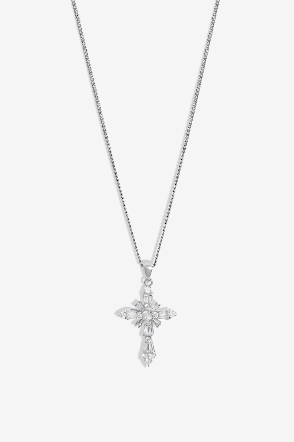 Jon Richard Rhodium Plated Cubic Zirconia Cross Necklace  - Gift Box