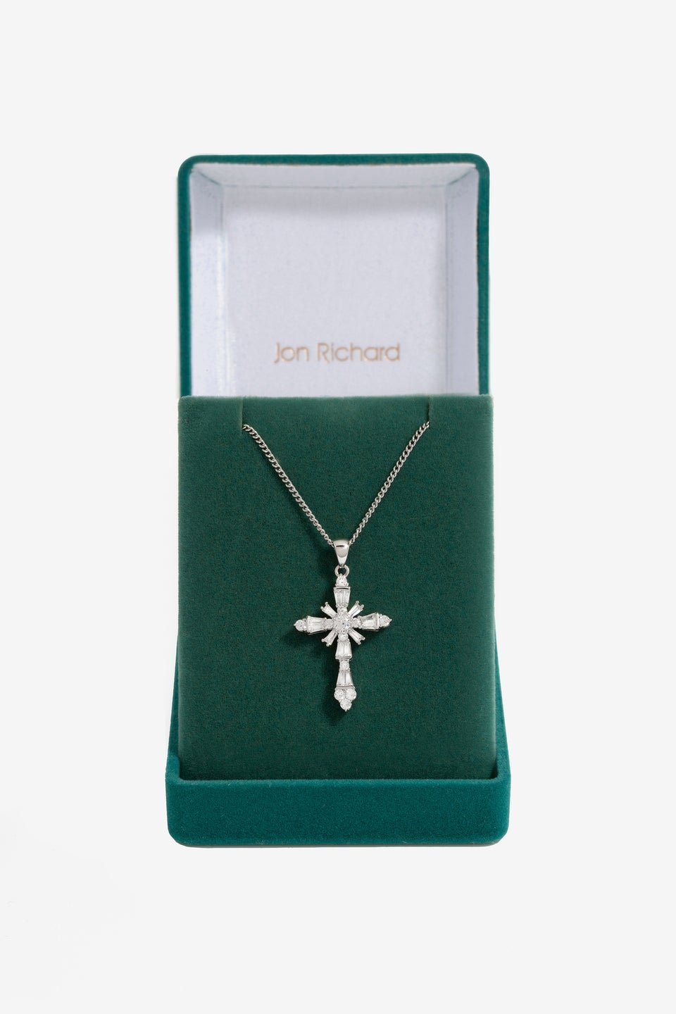 Jon Richard Rhodium Plated Cubic Zirconia Cross Necklace  - Gift Box
