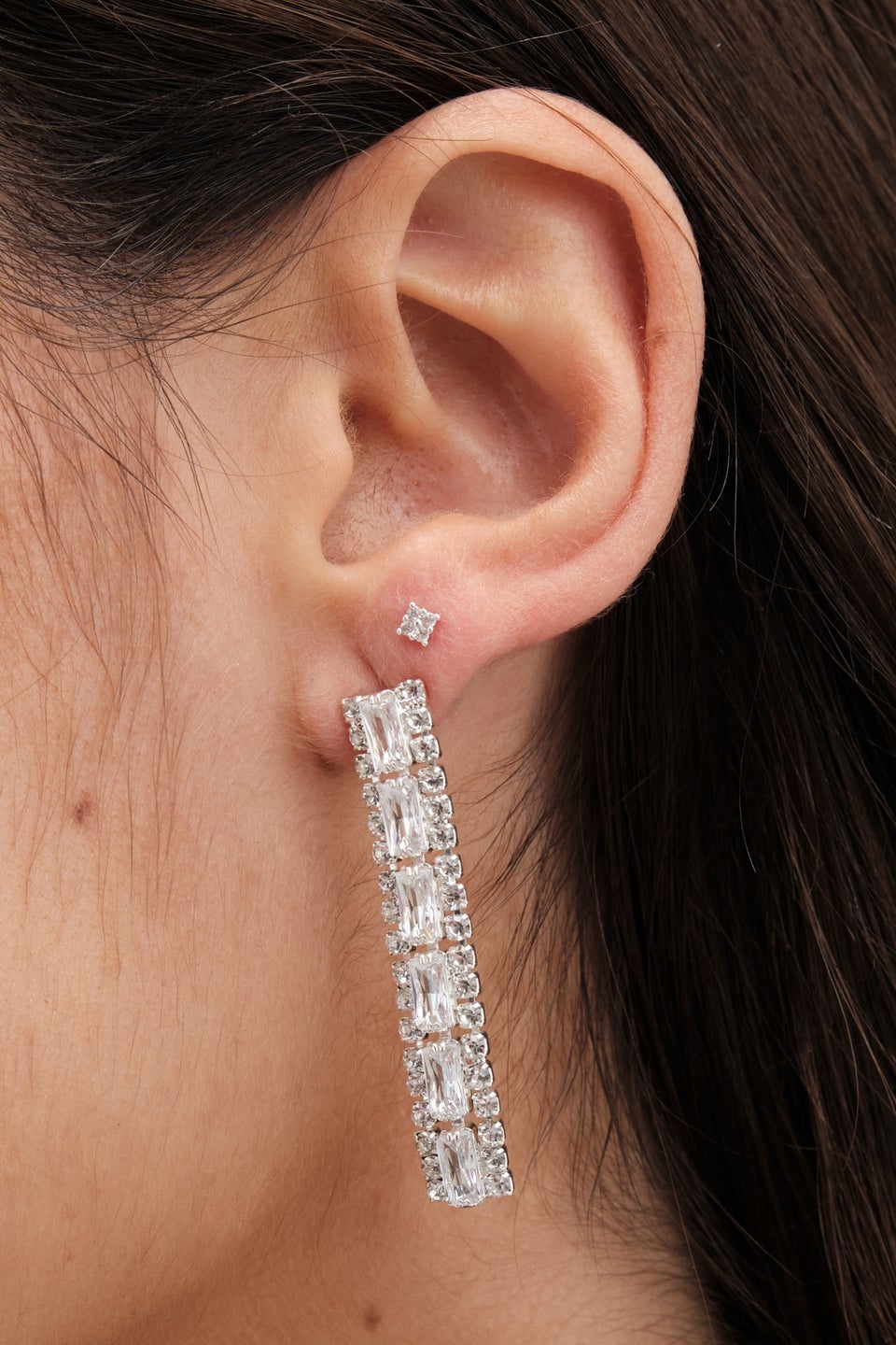 Jon Richard Silver Plated Crystal Baguette Linear Earrings