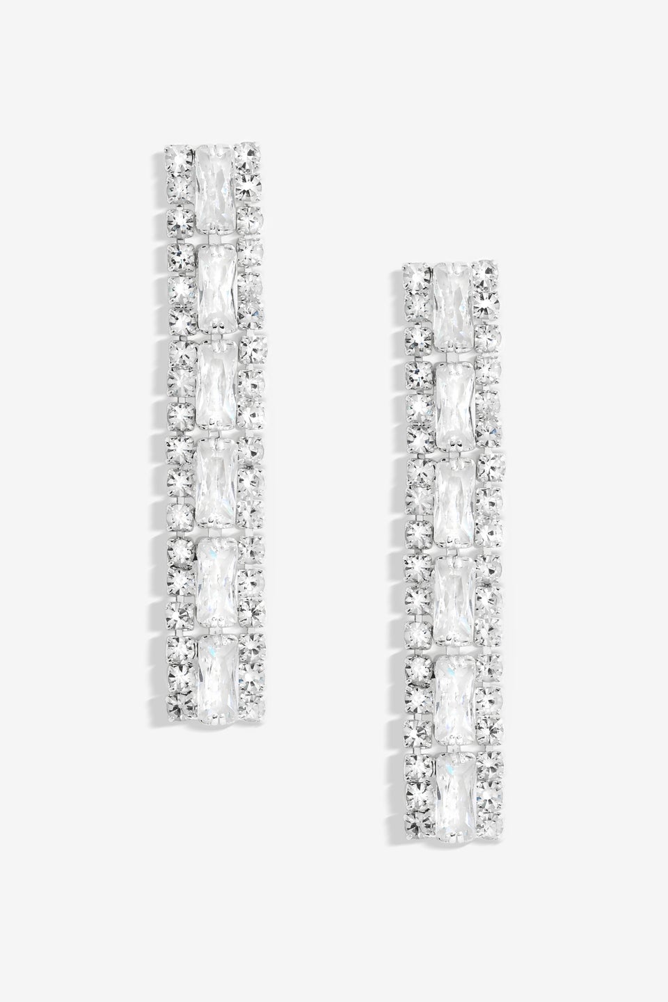 Jon Richard Silver Plated Crystal Baguette Linear Earrings