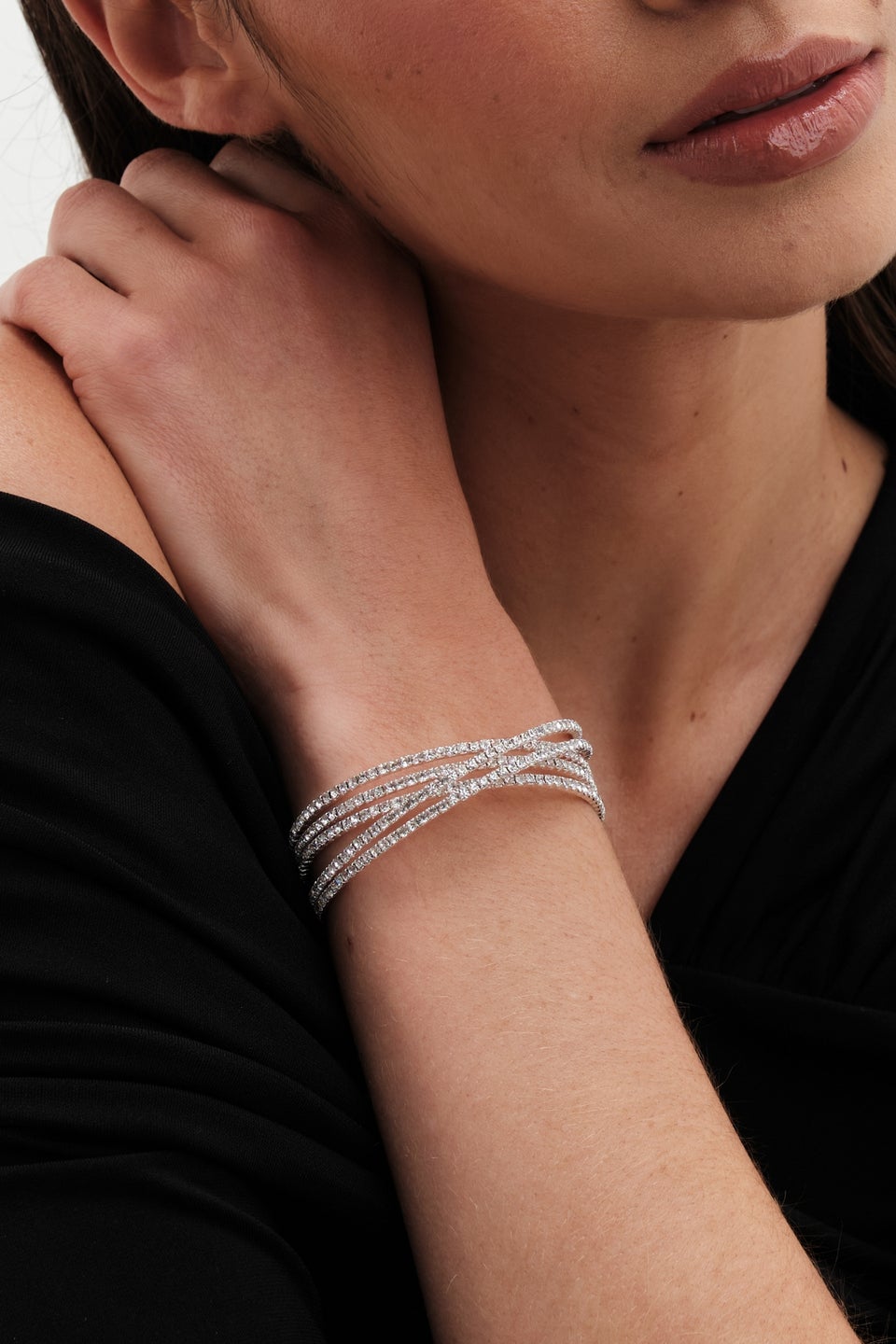 Jon Richard Silver Plated Crystal Cross Over Cuff Bracelet