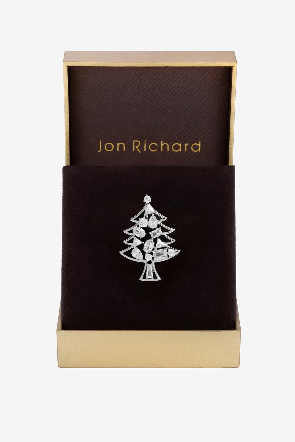 Jon Richard Rhodium Plated And Crystal Cubic Zirconia  Christmas Tree Brooch - Gift Box
