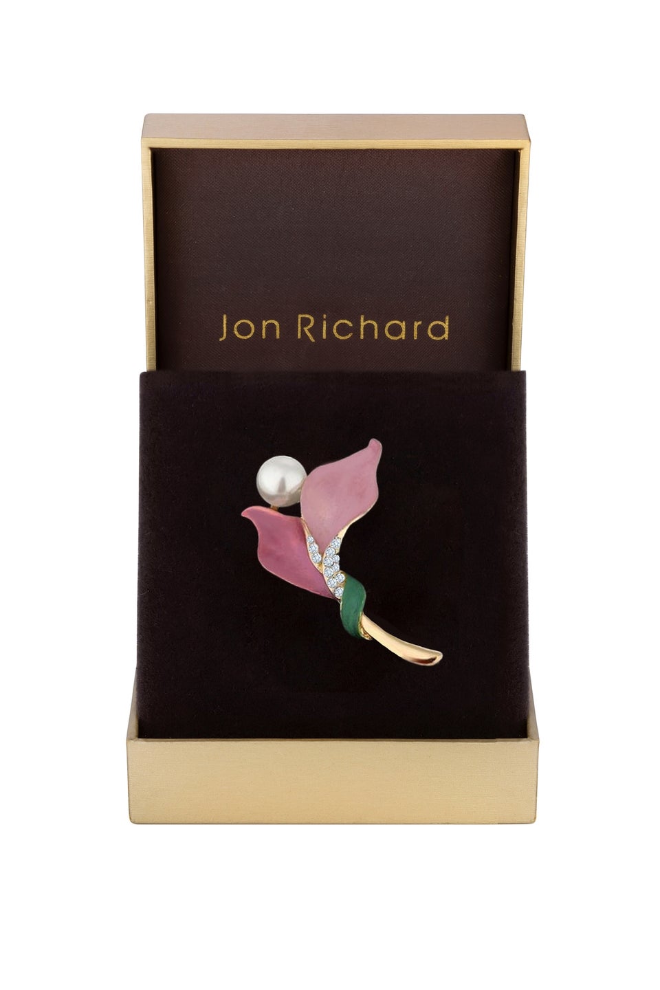 Jon Richard Gold Plated Pink Enamel Floral Brooch - Gift Boxed