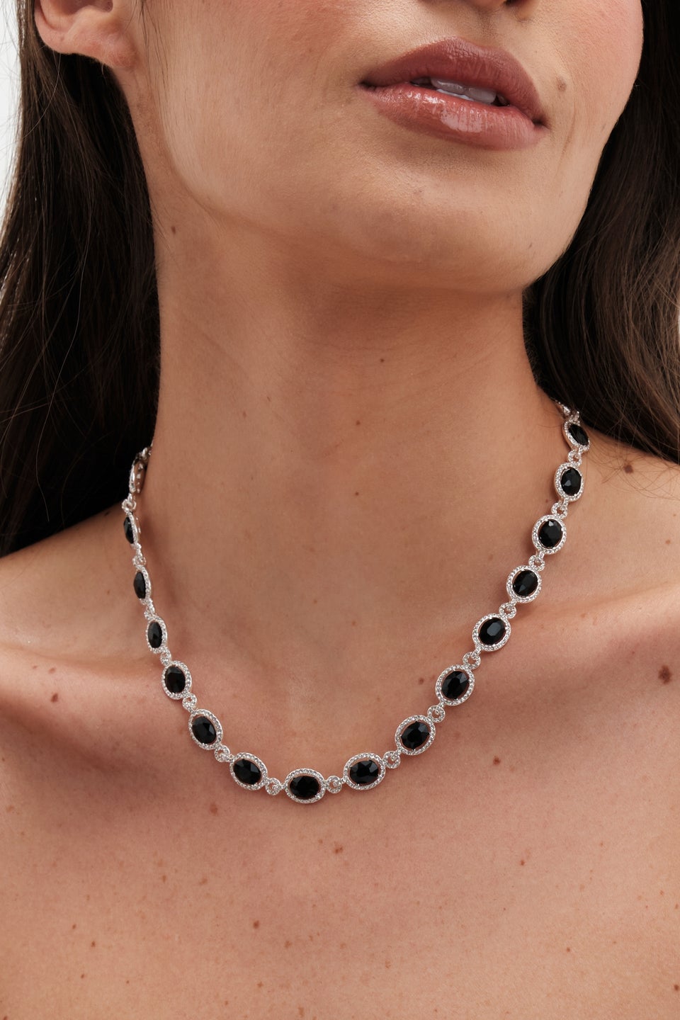 Jon Richard Silver Plated Crystal And Jet Halo Necklace