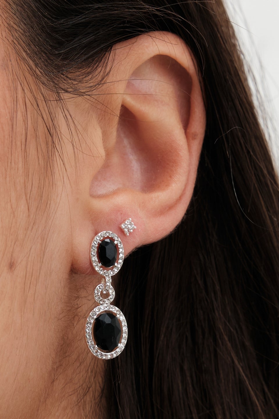 Jon Richard Silver Plated Crystal And Jet Halo Earrings