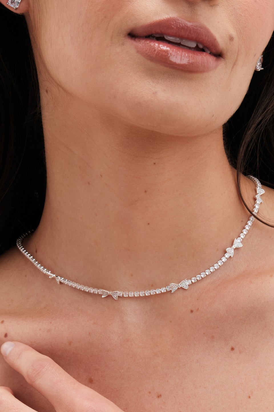 Jon Richard Silver Plated Crystal Bow Necklace