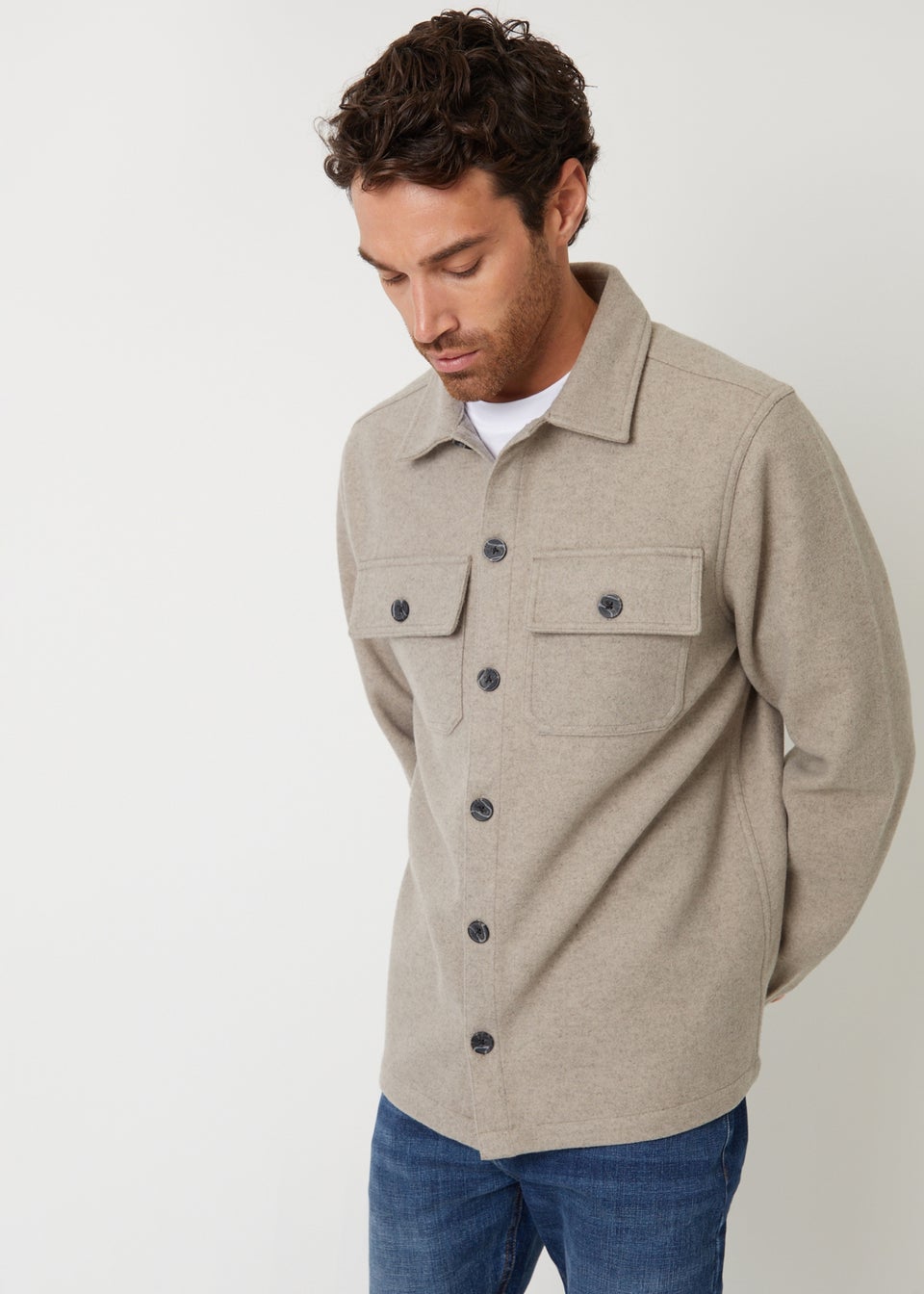 Threadbare Stone Faux Wool Button Up Shacket