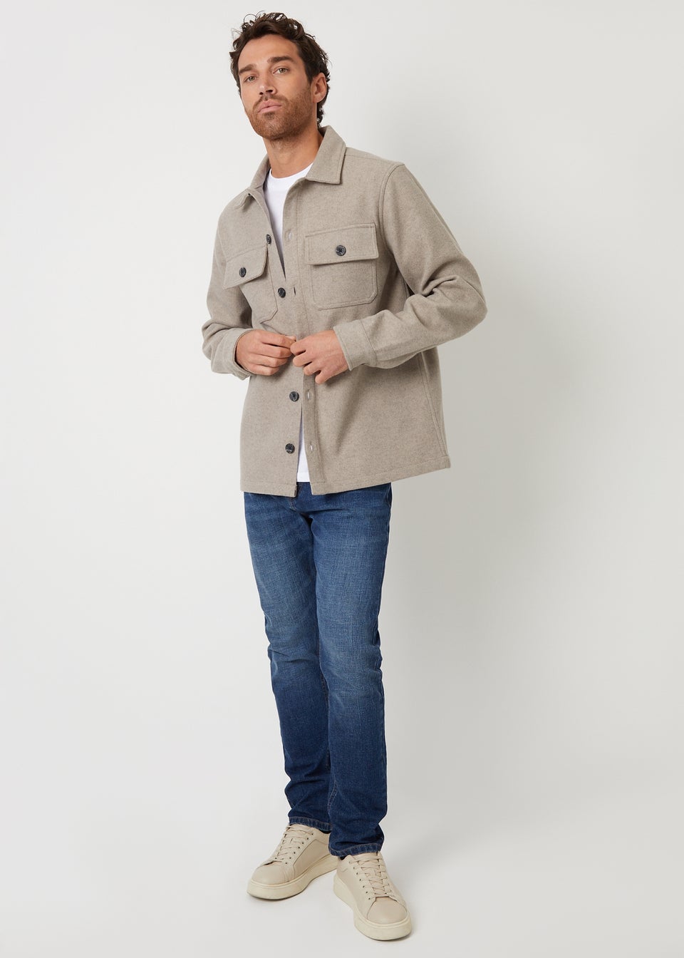 Threadbare Stone Faux Wool Button Up Shacket