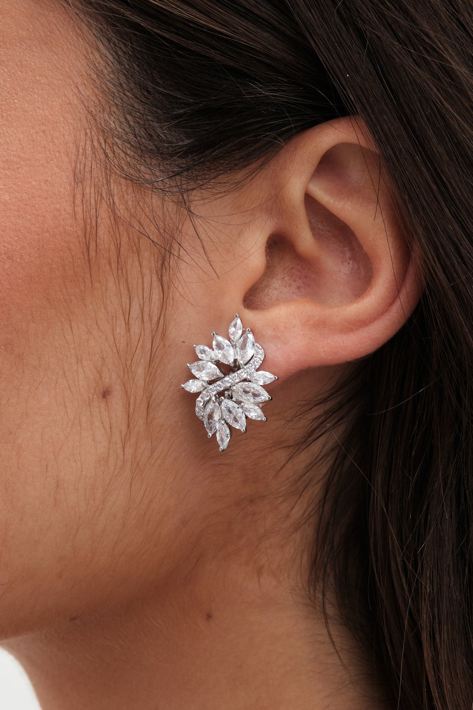 Jon Richard Rhodium Plated Statement Cubic Zirconia Clip Earrings