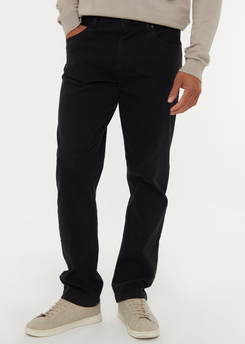 Threadbare Black Straight Leg Cotton Canvas Trousers With Stretch