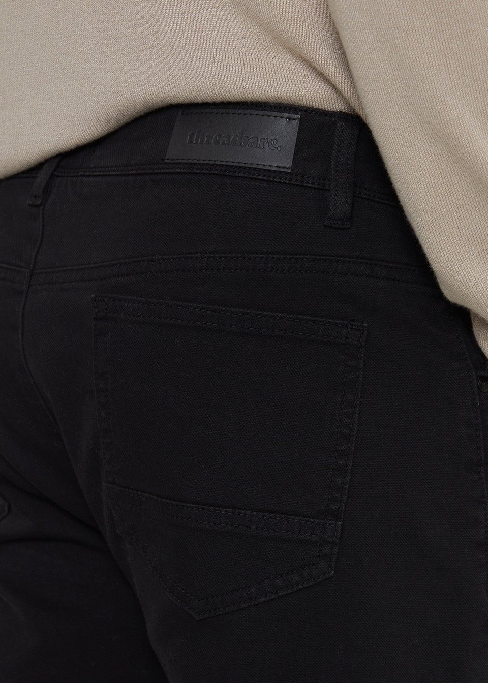 Threadbare Black Straight Leg Cotton Canvas Trousers With Stretch