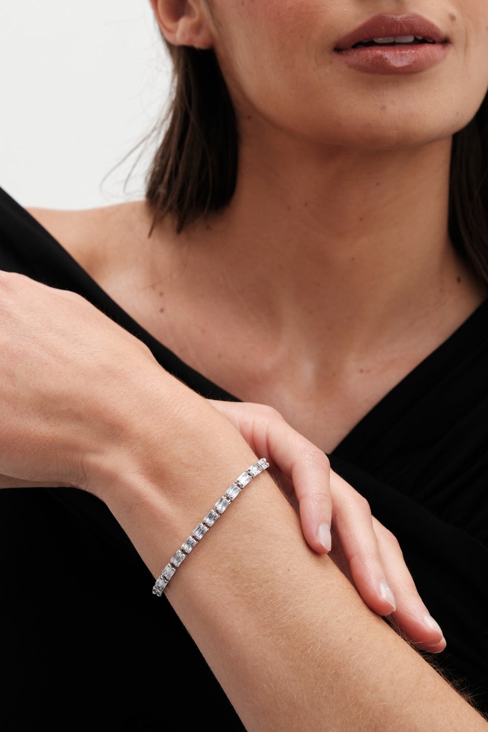 Jon Richard Rhodium Plated Crystal Baguette Bracelet