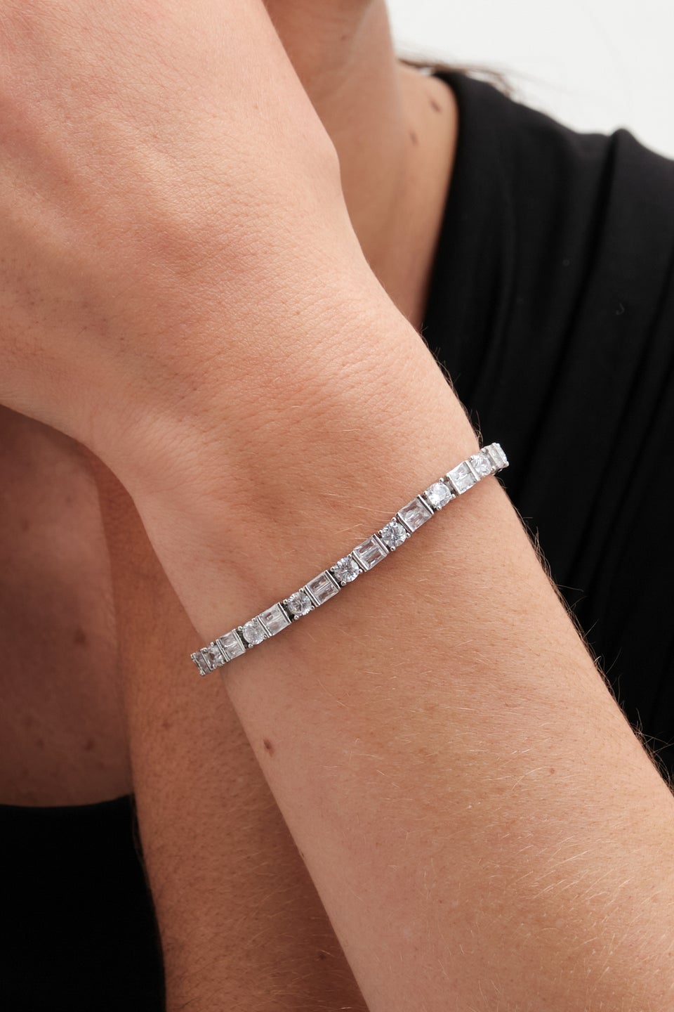 Jon Richard Rhodium Plated Crystal Baguette Bracelet