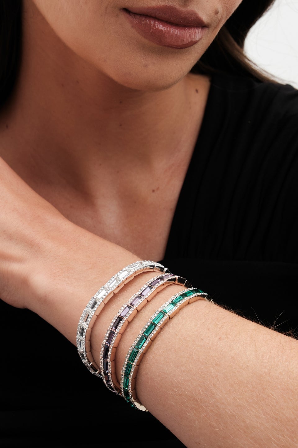 Jon Richard Gold Plated Emerald Baguette Stretch Bracelet