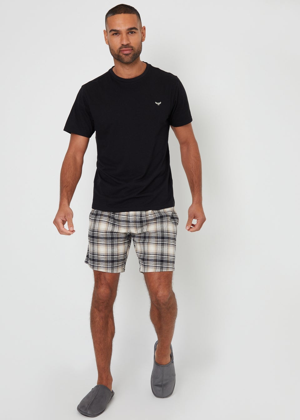 Threadbare Black  Shortie Check Pyjama Set