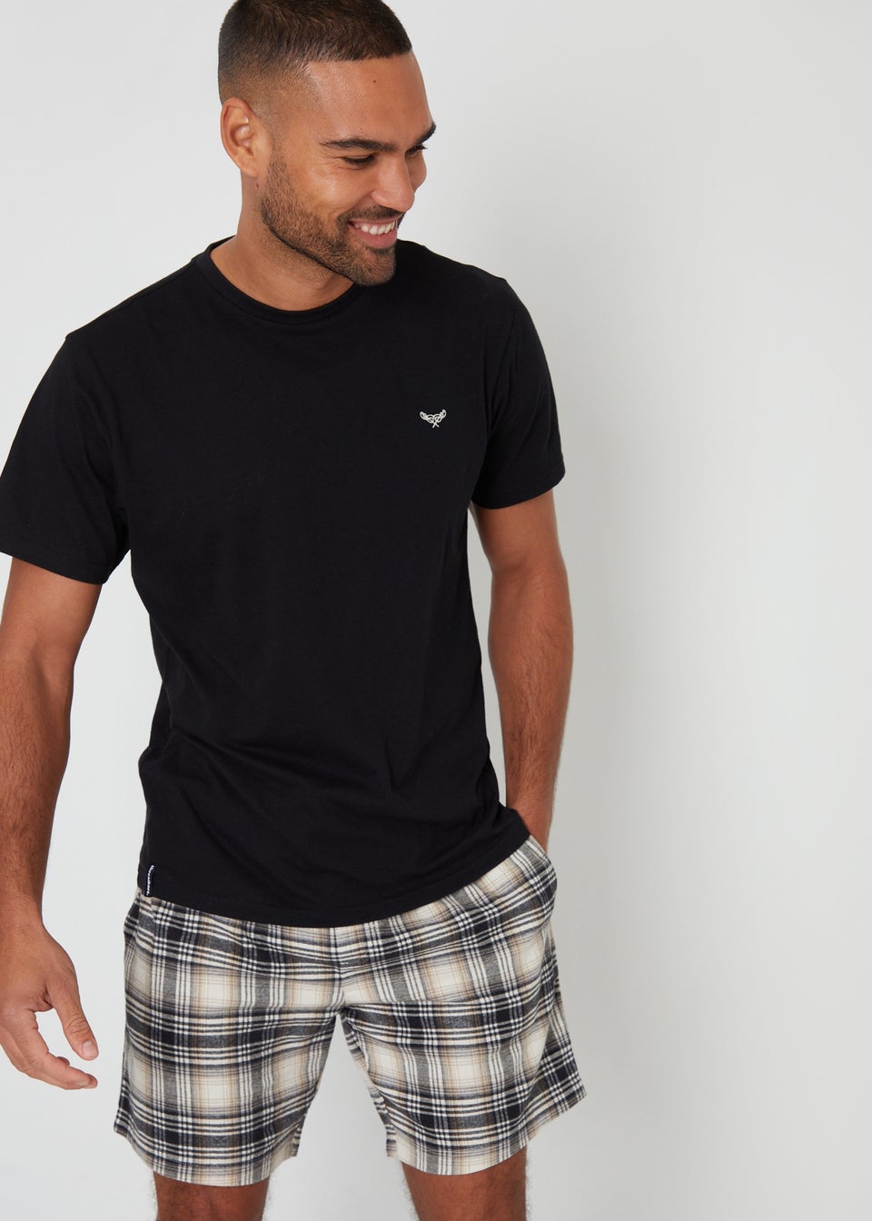 Threadbare Black  Shortie Check Pyjama Set