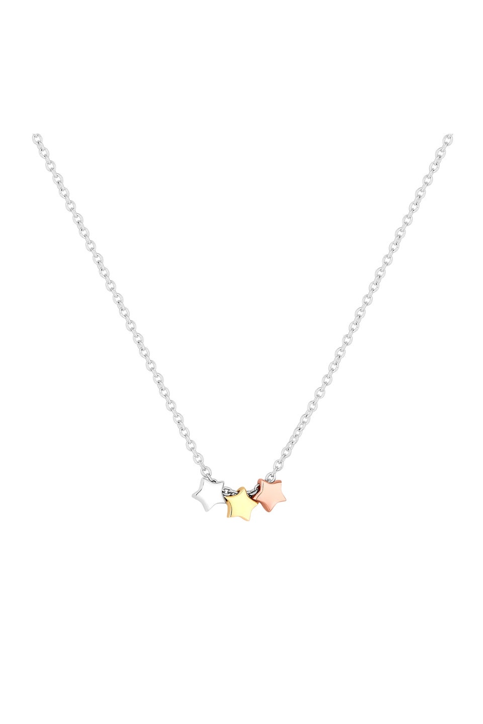 Sterling Silver 925 Tri-Tone Triple Star Necklace - Gift Boxed