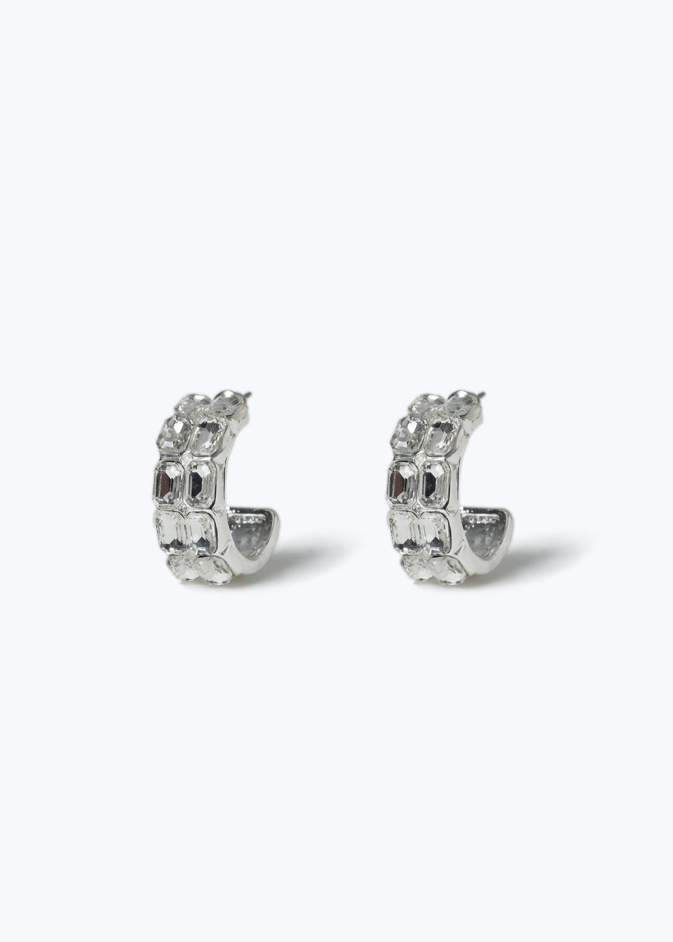 Silver Crystal Row Hoops