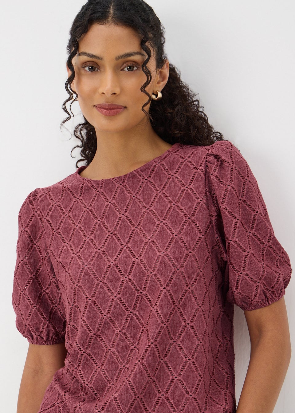 Pink Textured Puff Sleeve Top