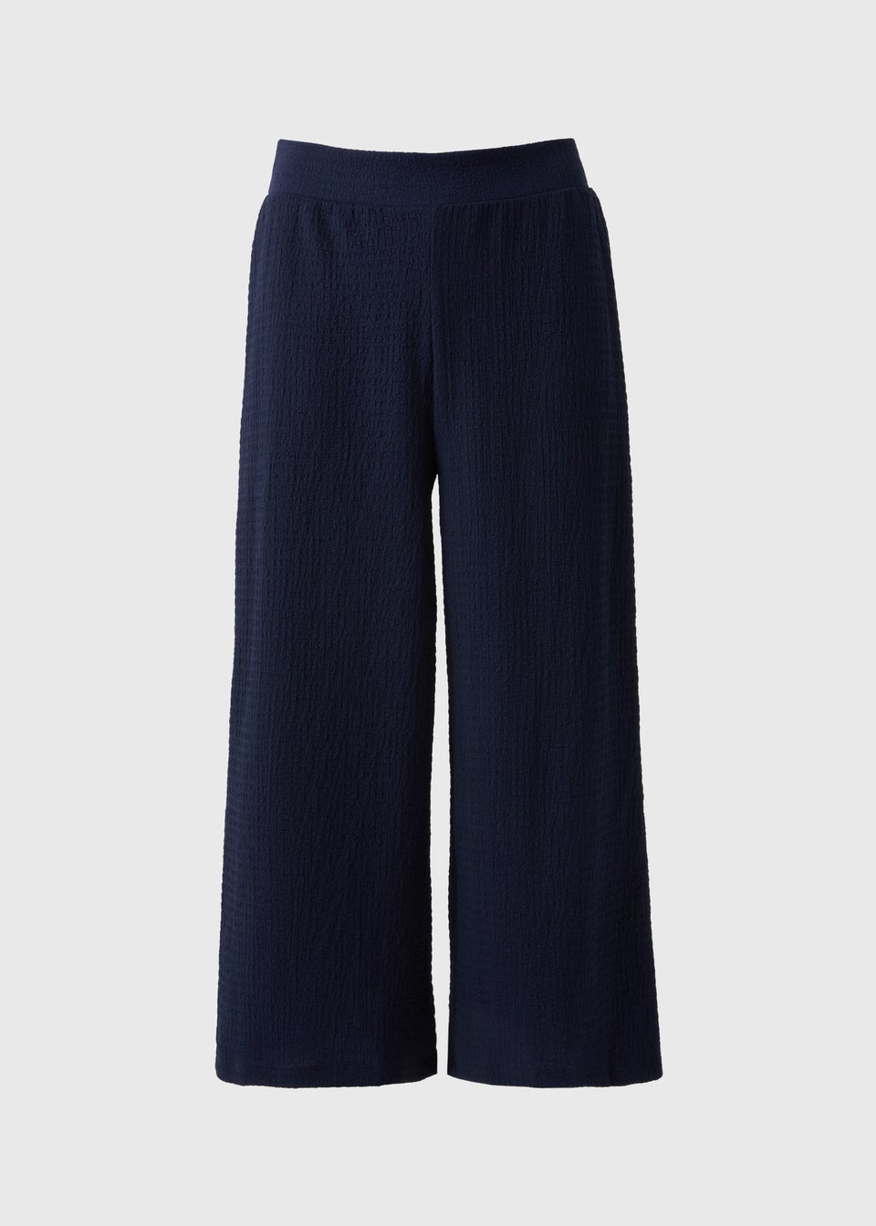 Navy Textured Cropped Trousers